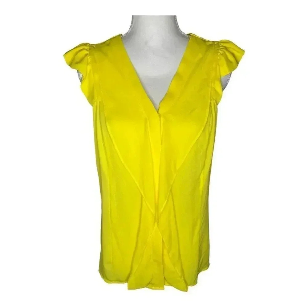 NEW Worthington Women’s Small Bright Buttercup Yellow Flutter Sleeve V-Neck Top